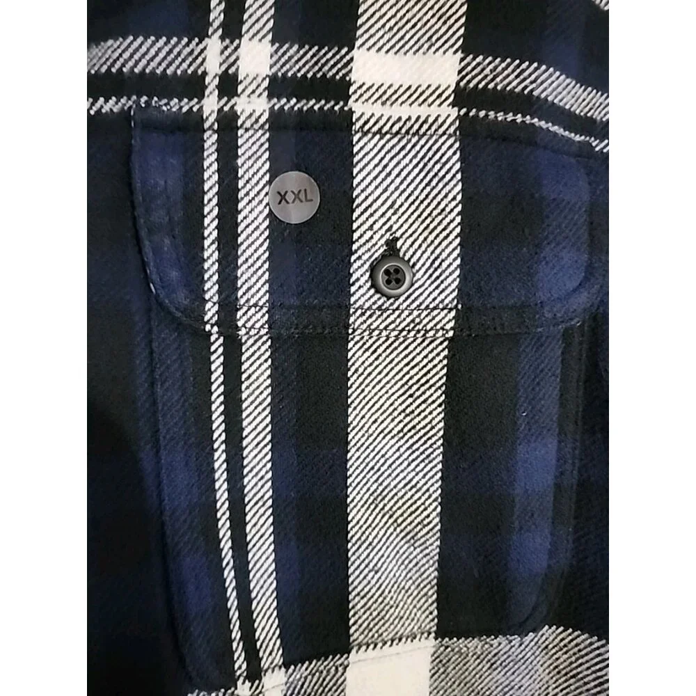 American Eagle Shacket Mens XXL Blue Black Plaid‎ Flannel Button Up Shirt READ